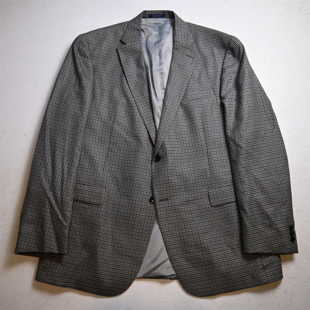Austin Reed 46L Gray Purple Check Wool Silk Mens Blazer Suit Jacket Sport Coat